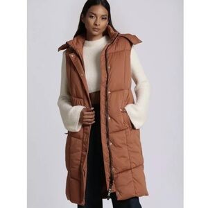 Avec les Filles NWT Therma Puff Cedar Long Vest Sz S Extra Warm Snap Sides